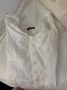 Brandy Melville White Ruffled Button-Front Camisole
